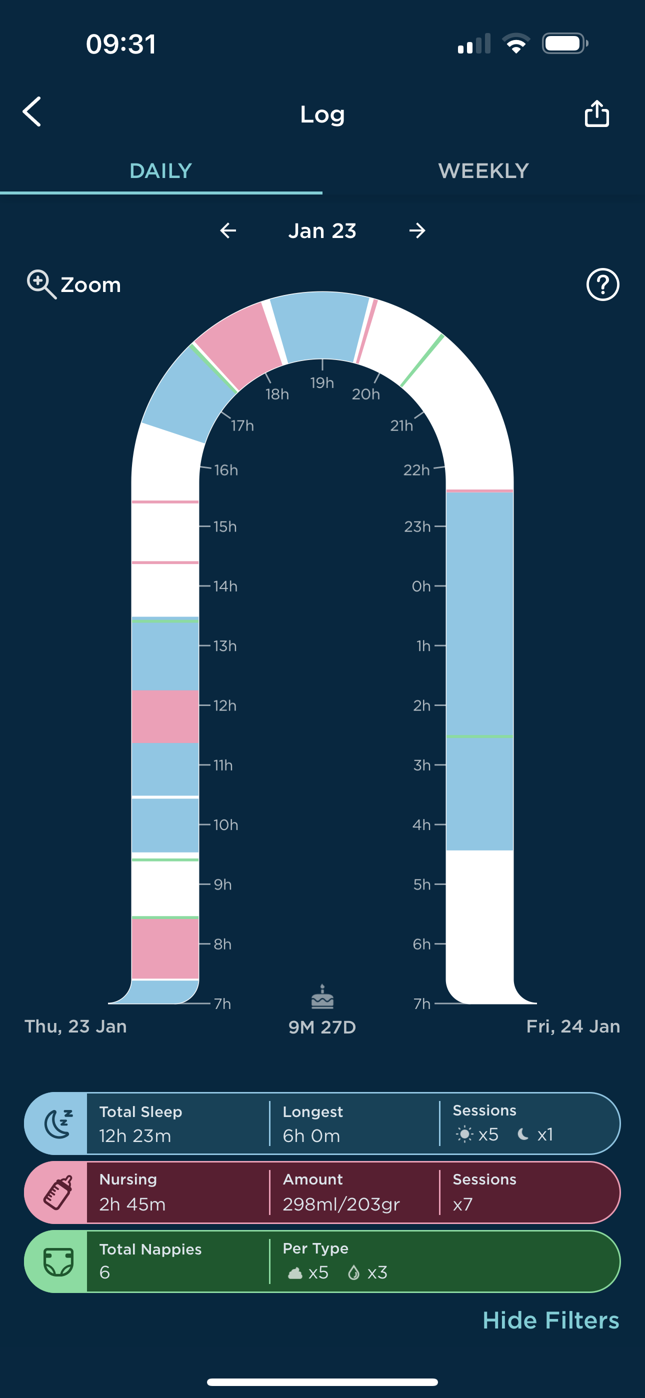 How do I navigate through the Happiest Baby App? 4 Full Log.PNG