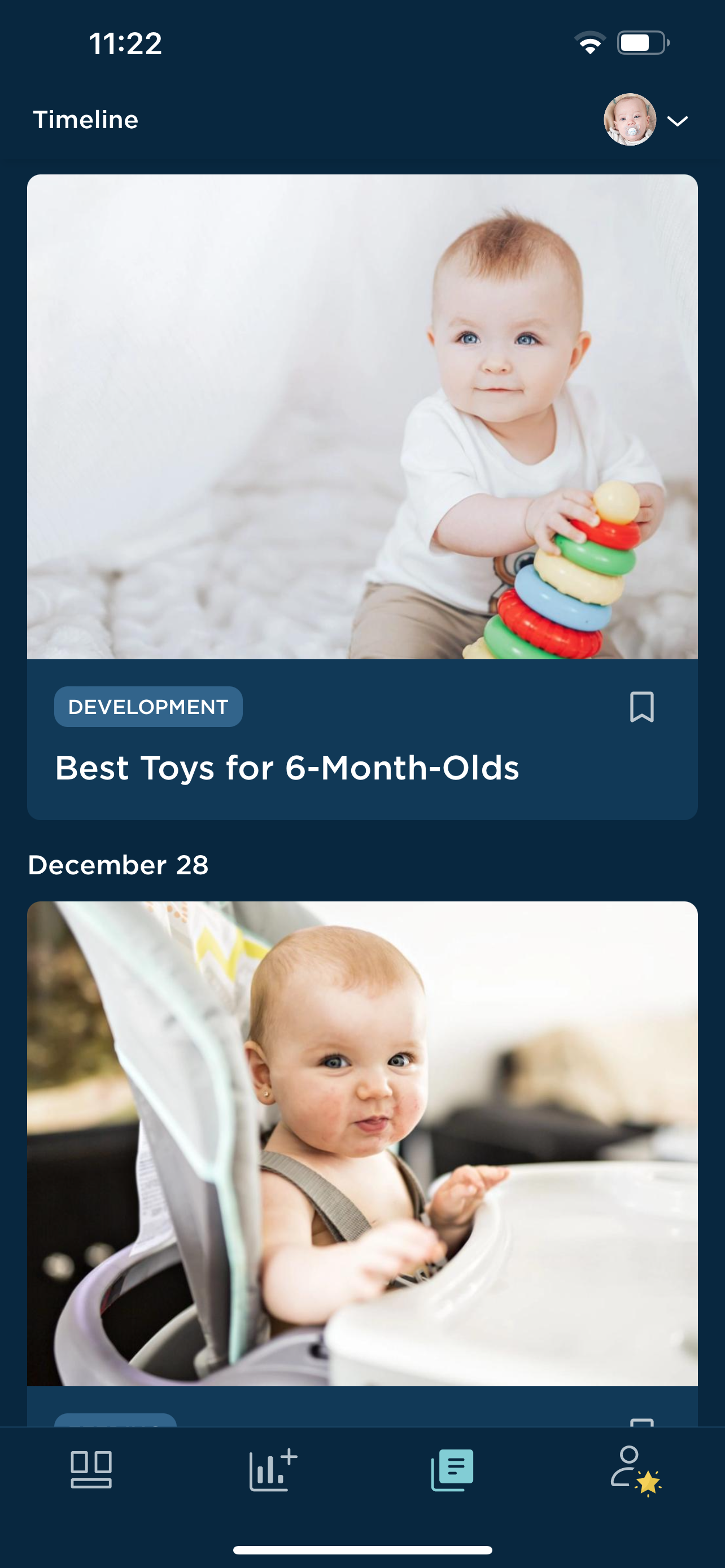 How do I navigate through the Happiest Baby App? 6 Timeline .PNG